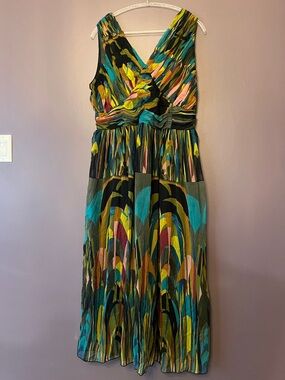 Ashro Women’s Multicolor Geometric V-Neck Sleeveless lightweight Maxi Dress